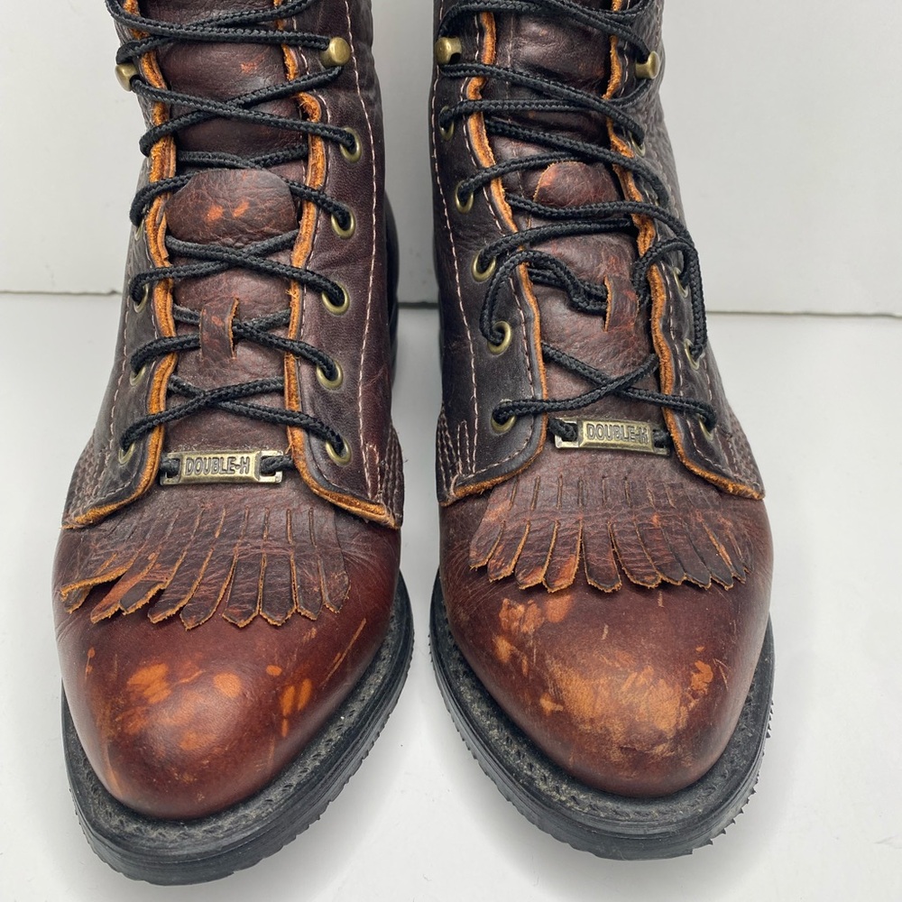 Women’s Double H Lacer 120 Plus Brown Leather Fringe Boots Sz 6.5 - Picture 12 of 15